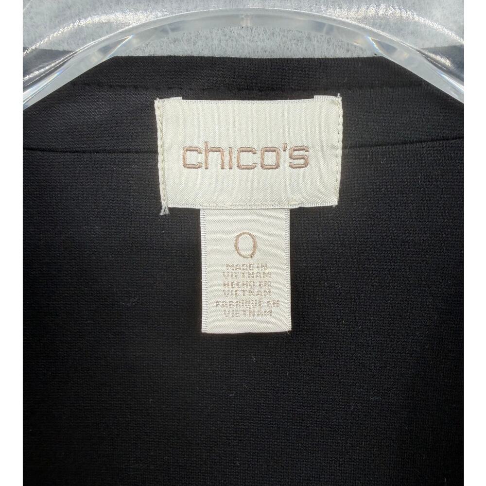 Chico’s Sz 0 Black & White Stripe Tan Ponte Knit Slim Fit Blazer Moto Jacket - Picture 9 of 12